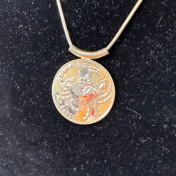 Vintage Gold Tone Crab Cancer Pendant Necklace - Picture 9 of 16